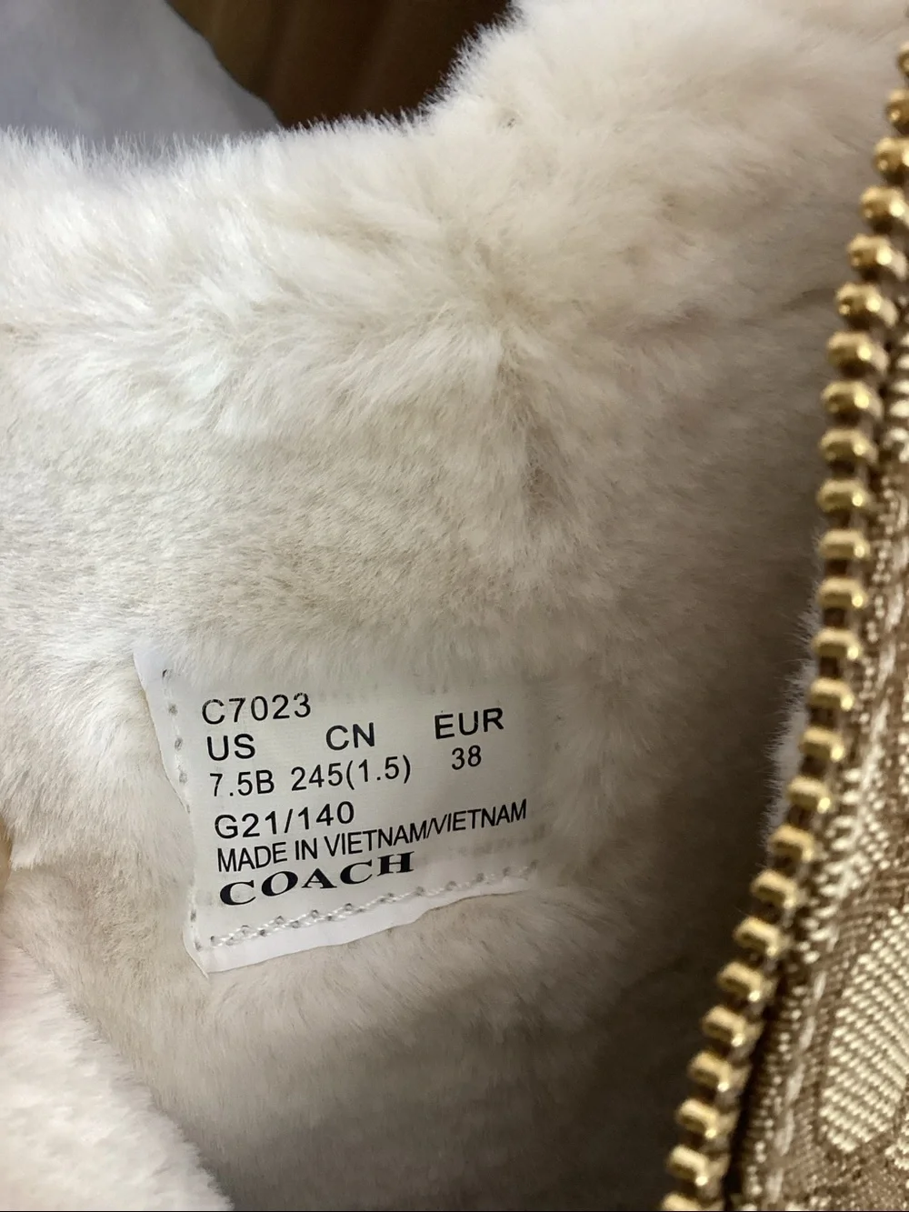 Coach Beige Signature Logo Shearling-Lined Women's Boot